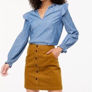 JCrew Factory womens ruffle chambray top